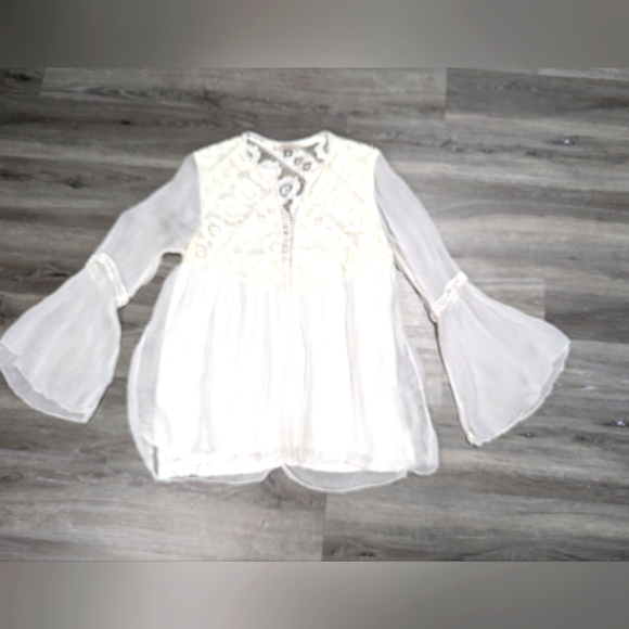 Bellambra white sheer silk blouse fairy sleeves lace bodice size L ethereal - Picture 1 of 14